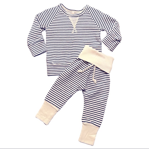 Childhoods Pullover Crew and Skinny Sweats in Narrow Natural Stripe - VGUC - Picture 1 of 3